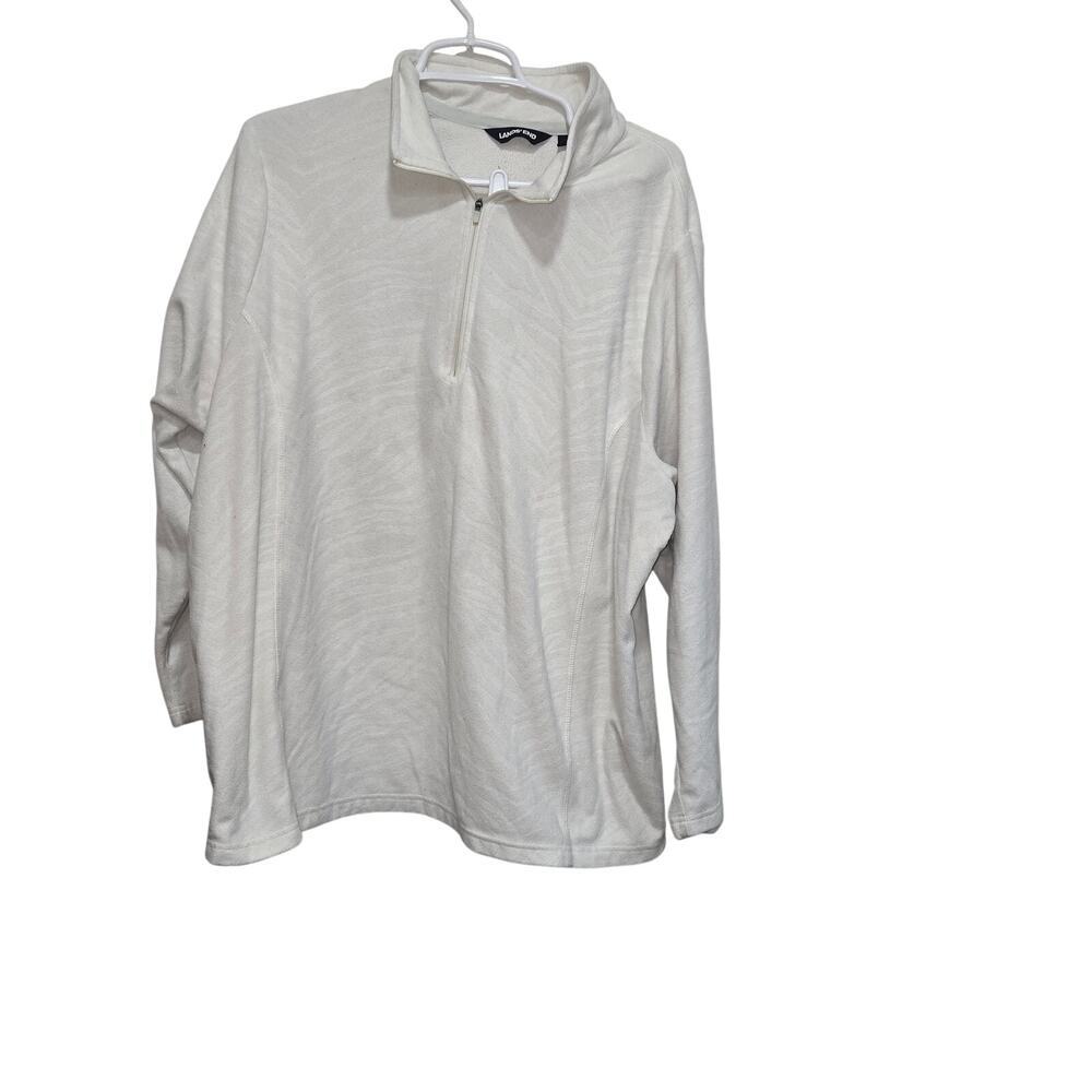 Lands’ End Textured Fleece Quarter Zip Pullover 2X Off White